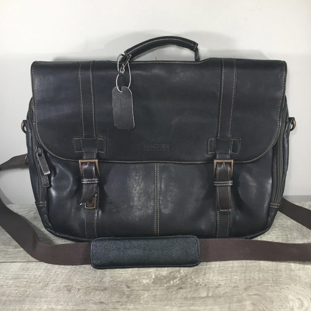Reaction Kenneth Cole Show Business Leather Briefcase Laptop Shoulder Flap Bag